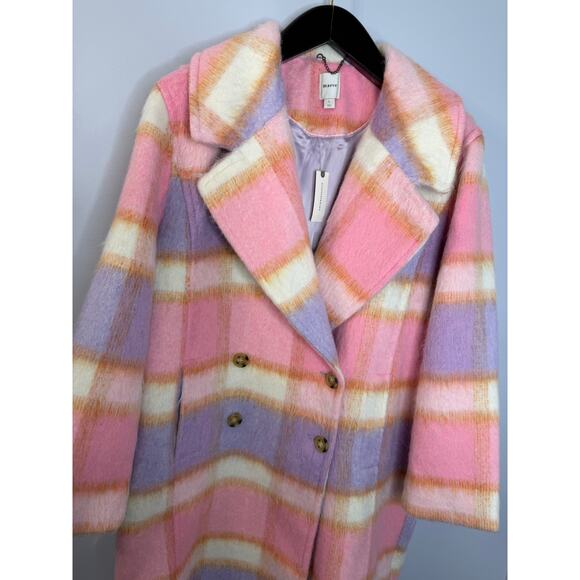 Anthropologie Maeve Wool Blend Plaid Long Coat Jacket Pink Romantic Sz L New - Picture 13 of 16